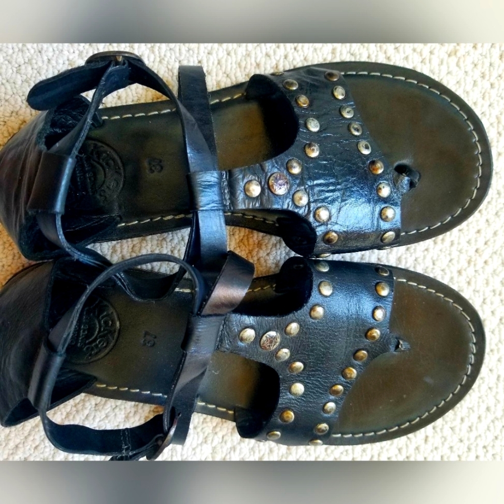 Kickers Black Studded Leather Sandals